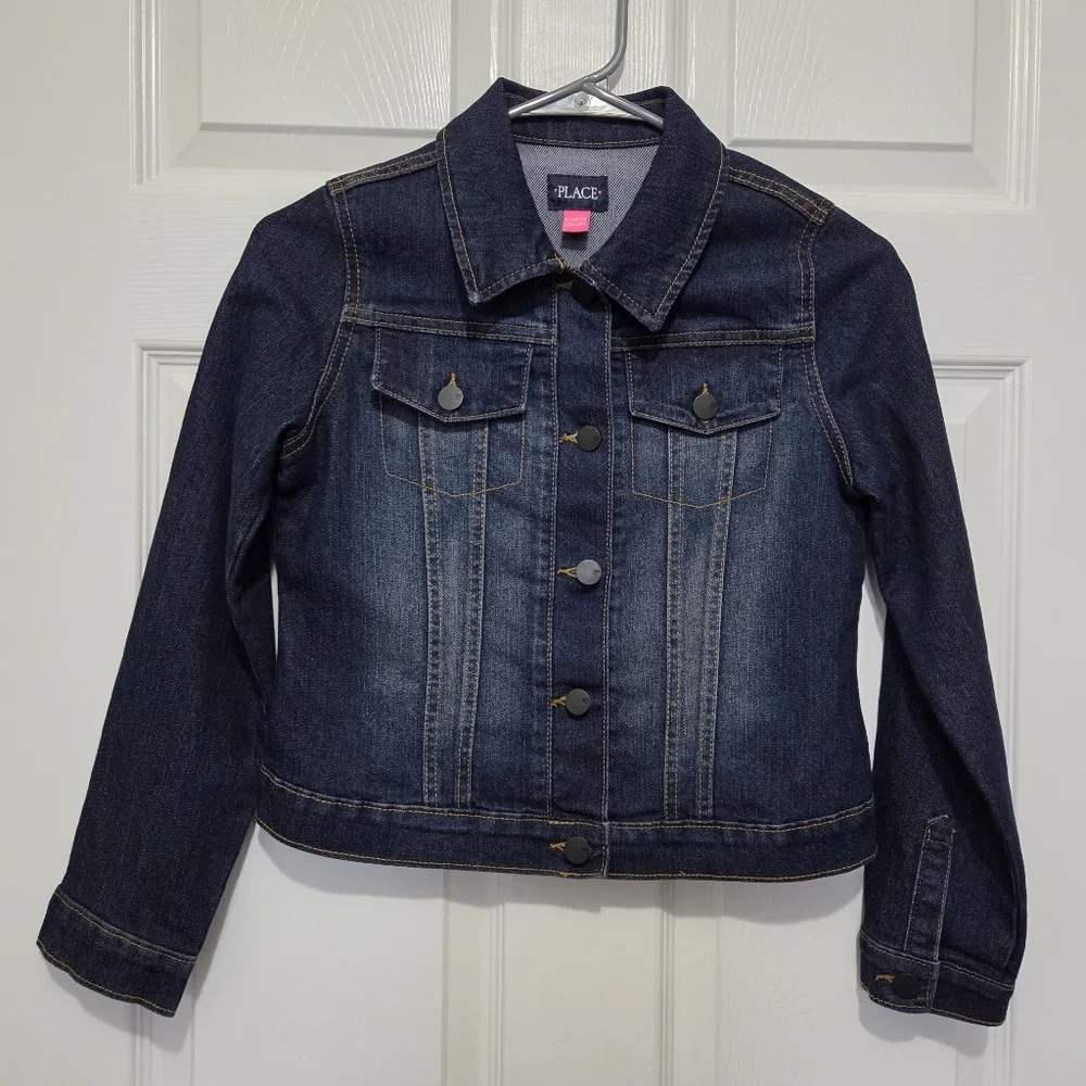 The Children's Place Girls Dark Wash Denim Long Sleeve Jacket Size Large (10/12)